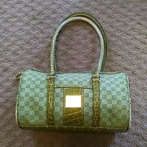 Liz Claiborne green East-West satchel with faux croco trim
